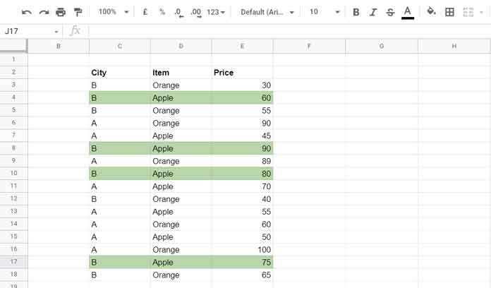 Sample Table with Field Labels Suitable for Use in Database Formulas