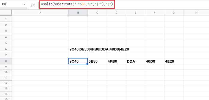 Formula to Get the Split Result in Text Format in Google Sheets