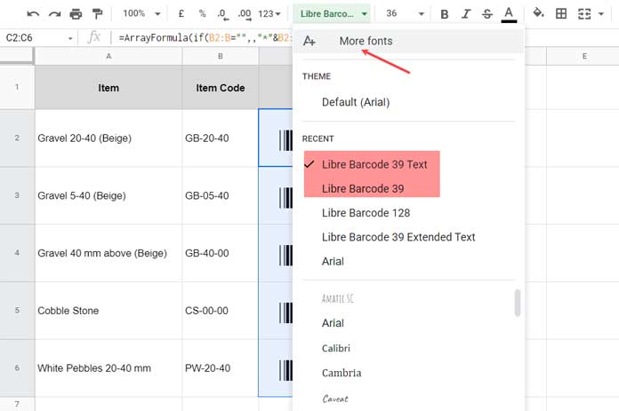 Changer la police et la taille dans Google Sheets - Mise en forme