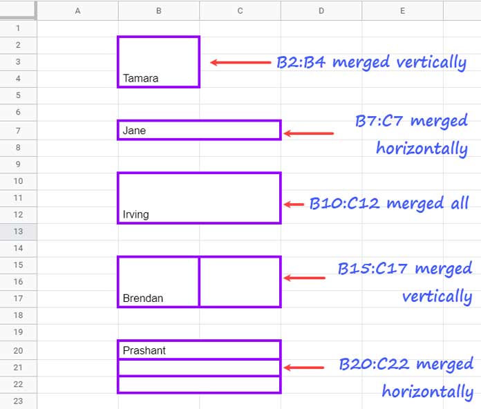 Merging Cells in Google Sheets - Five Types