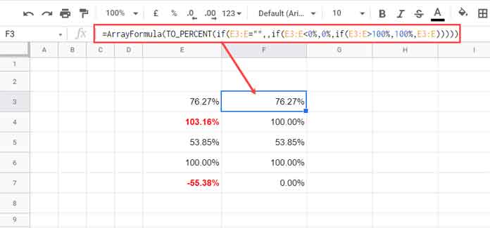 Limit a Percentage Value Between 0 and 100 - Array Formula