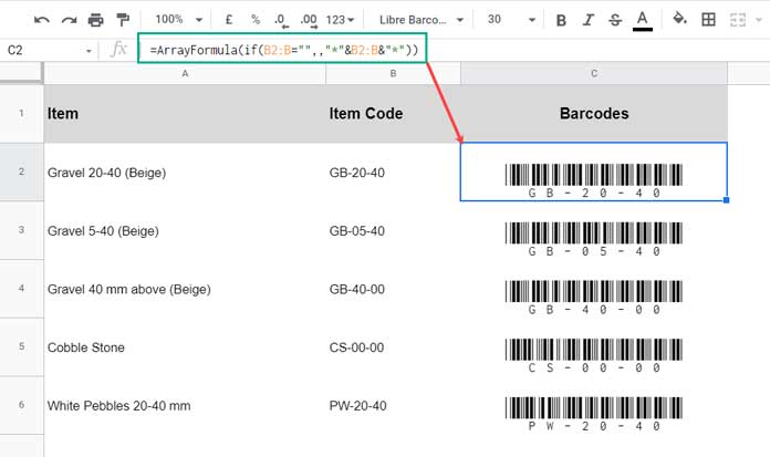 Générer des codes-barres dans Google Sheets