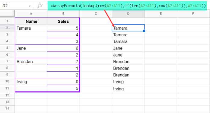 Fill Merged Cells Down In Google Sheets