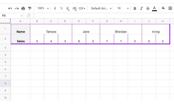 Fill Merged Cells to the Right In Google Sheets