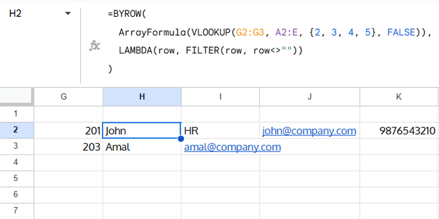 Google Sheets VLOOKUP with BYROW LAMBDA removing blanks