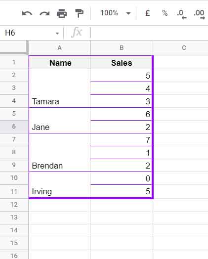 Test Data in A1:B11