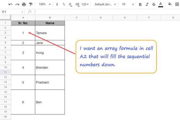 sequence-numbering-in-merged-cells-in-google-sheets