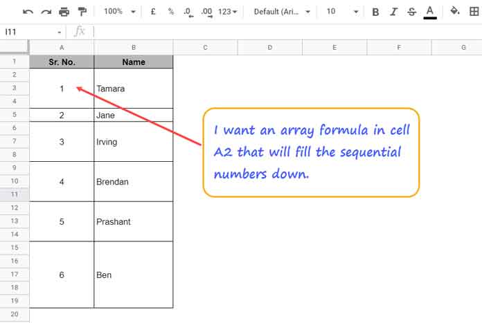 Array Formula to Sequence Numbering in Merged Cells