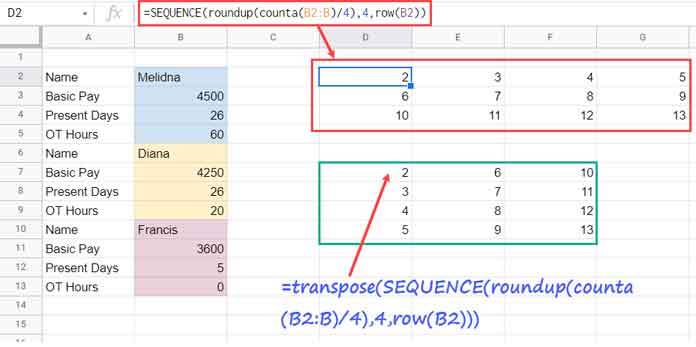 Sequence and Vlookup to move each n rows to columns