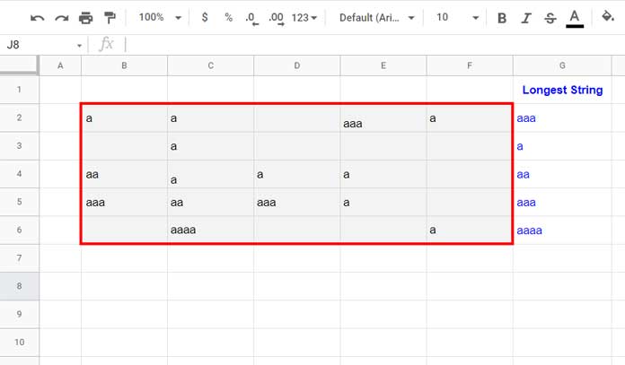 Find the Longest String in Each Row - Non-Array