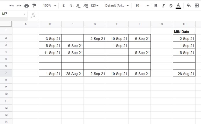 Min Dates in Each Row Ignoring Blanks and Zeros