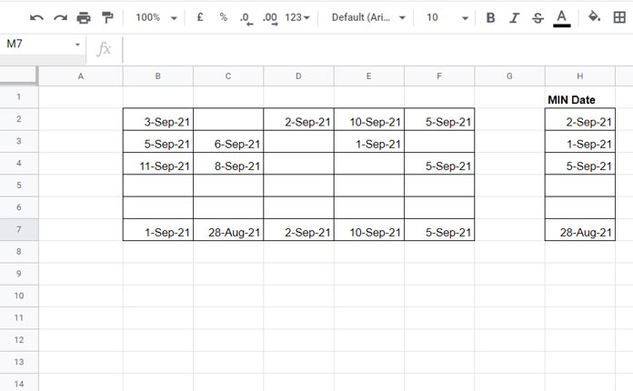 get-min-date-ignoring-blanks-in-each-row-in-google-sheets