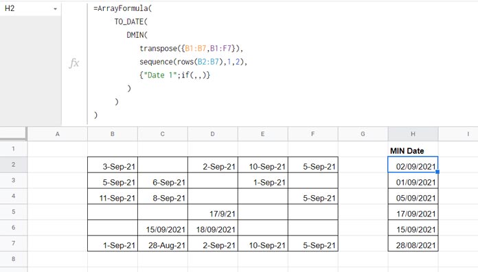 get-min-date-ignoring-blanks-in-each-row-in-google-sheets