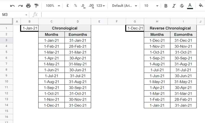 Formula to Get Sequence of Months in Google Sheets