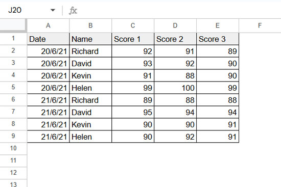 Sample data for comparing basic XLOOKUP functionality with alternative formulas