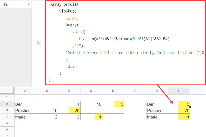 Vlookup Array Formula to Get the Last Non-blank Value in Rows