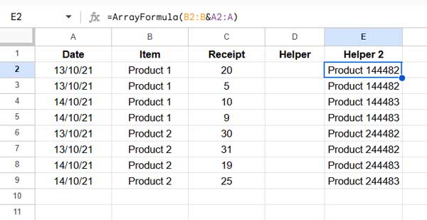 Helper column for grouping data by multiple columns in a Pivot Table in Google Sheets