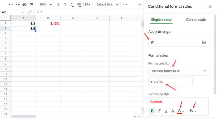 Percentage Difference In Google Sheets - Highlight Rule