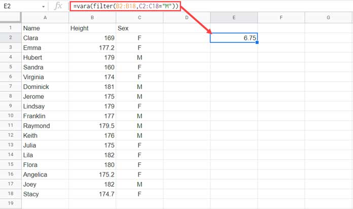 VARA Function in Google Sheets - Filter Combo