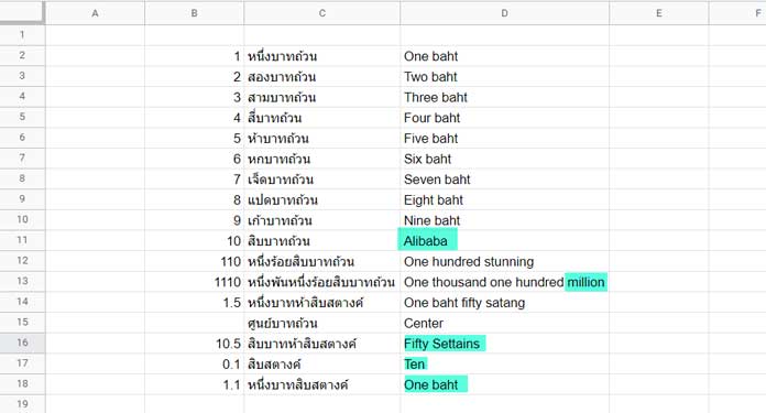 Using BAHTTEXT and GOOGLETRANSLATE in Google Sheets