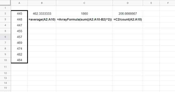 Population Variance Using Average, Sum, and Counta Functions