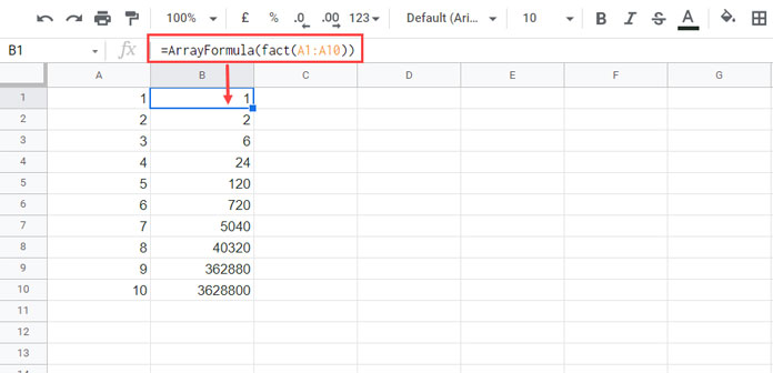 Examples to FACT Function in Google Sheets