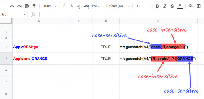 Case-Insensitive Regexmatch Formula - Part of Regular Expression