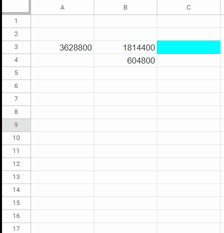 Reverse Factorial Formula in Google Sheets