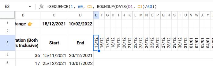 Timescale SEQUENCE formula for Gantt Chart in Sheets