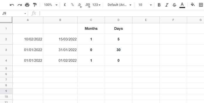 DATEDIF to return months between dates in Google Sheets