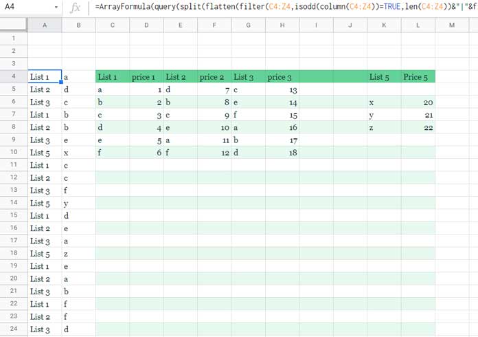 Combined Formula - Every Alternative ODD/EVEN Columns