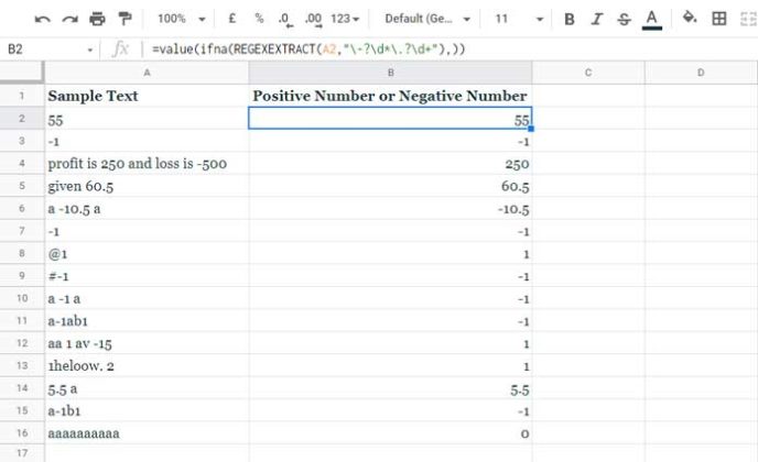 How To Extract Negative Numbers From Text Strings In Google Sheets