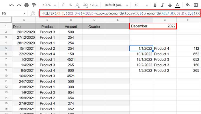 Current Quarter and Previous Quarter in Google Sheets - Fiscal Year