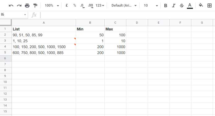 Comma Separated Numbers within Min and Max - Validation Formula