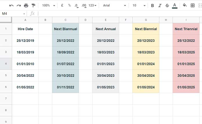 Next Biannual, Annual, Biennial, and Triennial Dates Formula