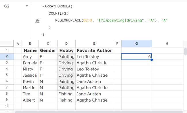 COUNTIFS with OR logic - hardcoded criteria