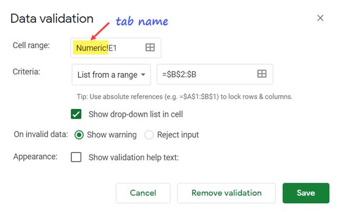 Data validation to move the line