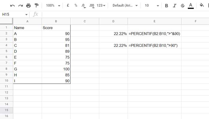 Numeric Range in PERCENTIF function