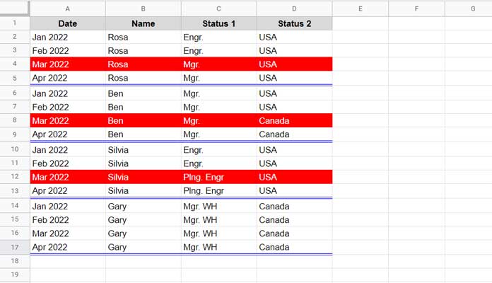 Highlighting the Latest Value Change Rows - 2 columns