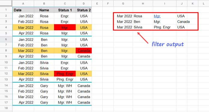 Filter Last Status Change Rows - Multiple Columns