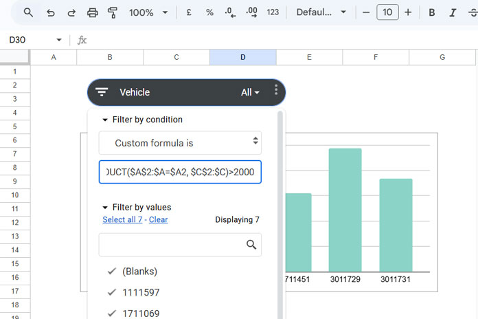 Applying custom formula in slicer to filter chart