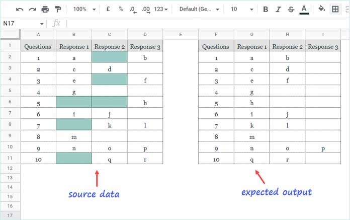 Delete and Shift Cells Left in Google Sheets