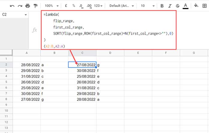Flip Data Using the LAMBDA Function in Google Sheets