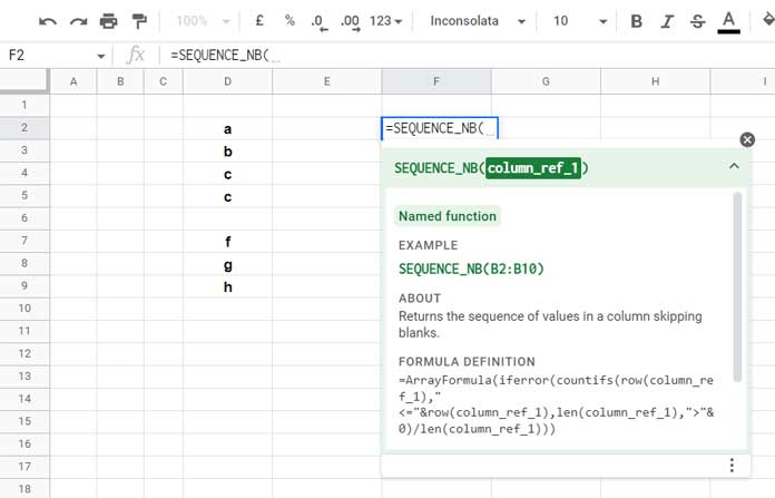 Named Function Example # 1 in Google Sheets