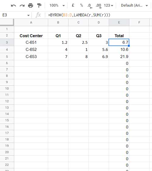 BYROW Function Example - Open Range