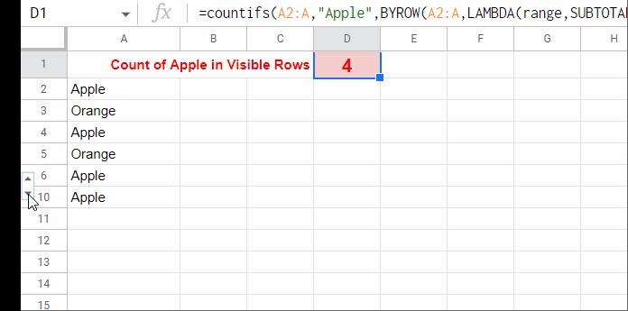 BYROW Function Example - Handling Hidden Rows