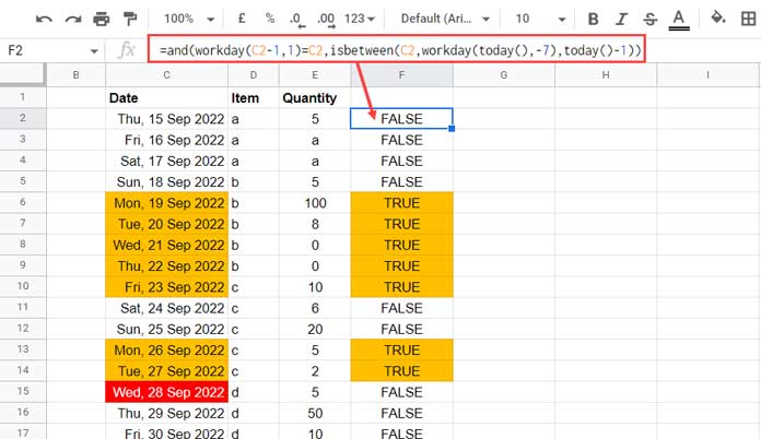 Finding the Last Seven Business Days (Formula Logic)