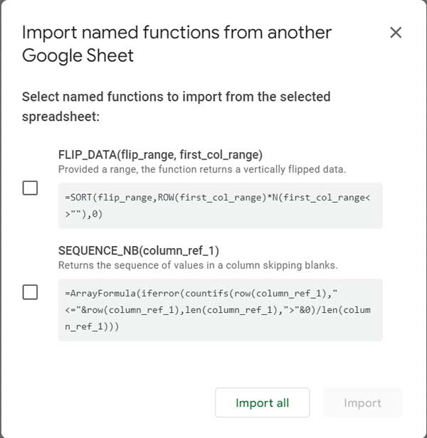 Importing Named Functions in Google Sheets