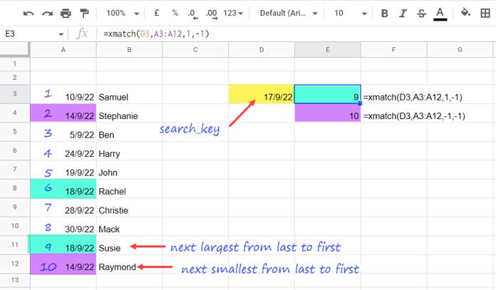 Search From Last Entry to First in XMATCH Function - Example