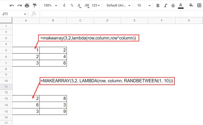 Examples to Understand the MAKEARRAY Function in Google Sheets